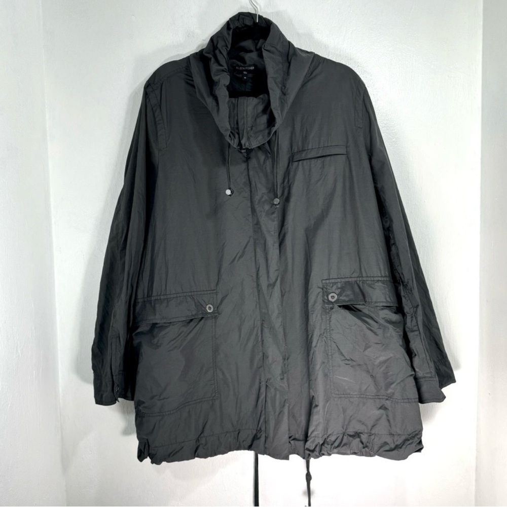 XL Eileen Fisher-Dark Gray Lagonlook windbreaker with stand up collar XL